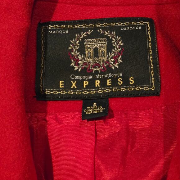 Vintage 80's 90's Express Red Wool Cashmere Blend 3-Button Classic Blazer, Sz S - Picture 5 of 9